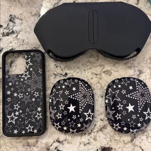Starry Black iPhone 14 pro max case and AirPods Max case and Cover
